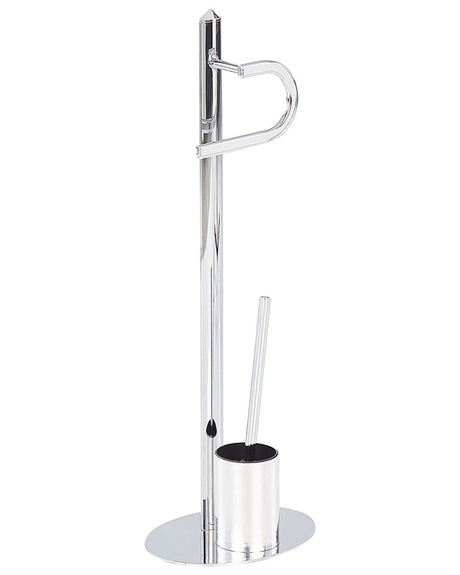 Toilet Paper and Brush Holder Silver Steel Chromed Glossy Freestanding Modern Bathroom Accessories Beliani