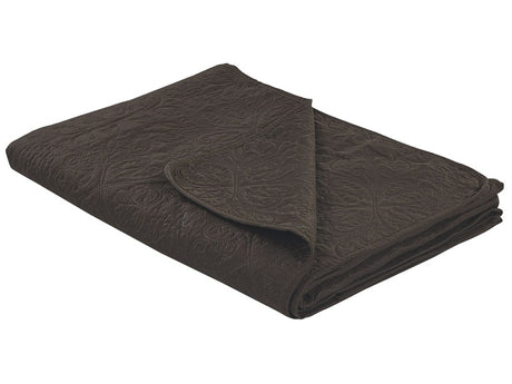 Bedspread Brown Polyester Fabric 140 x 210 cm Embossed Pattern Decorative Throw Bedding Classic Design Bedroom Beliani