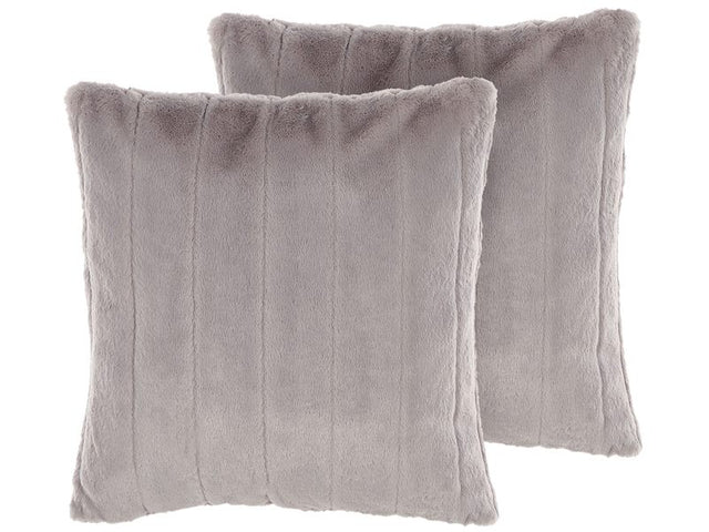 Set of 2 Throw Cushions Grey Polyester 45 x 45 cm Glam Embossed Zipper Furry Living Room Bedroom Beliani