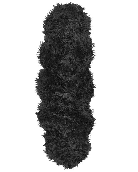 Faux Sheepskin Black Acrylic 60 x 180 cm Glam Fur Fluffy Bedroom Living Room Beliani