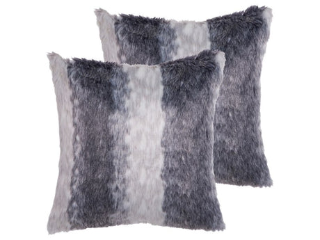 Set of 2 Throw Cushions Grey Acrylic 45 x 45 cm Boho Solid Colour Zipper Furry Living Room Bedroom Beliani