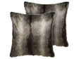 Set of 2 Throw Cushions Black and White Acrylic 45 x 45 cm Glam Striped Zipper Furry Living Room Bedroom Beliani