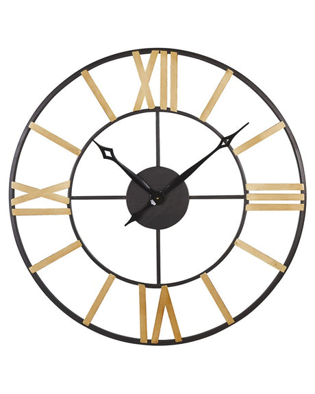 Wall Clock Black and Gold Iron Open Surface Roman Numerals Modern Design Home Decor Beliani