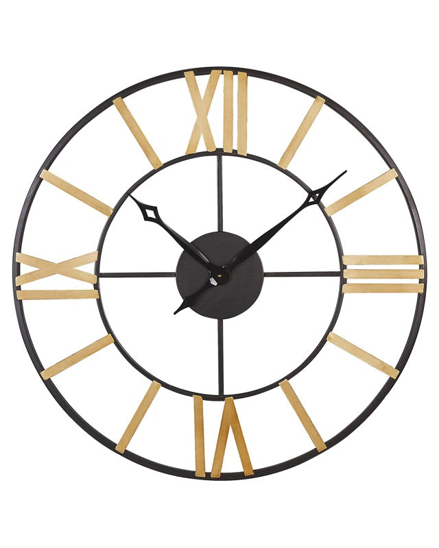 Wall Clock Black and Gold Iron Open Surface Roman Numerals Modern Design Home Decor Beliani