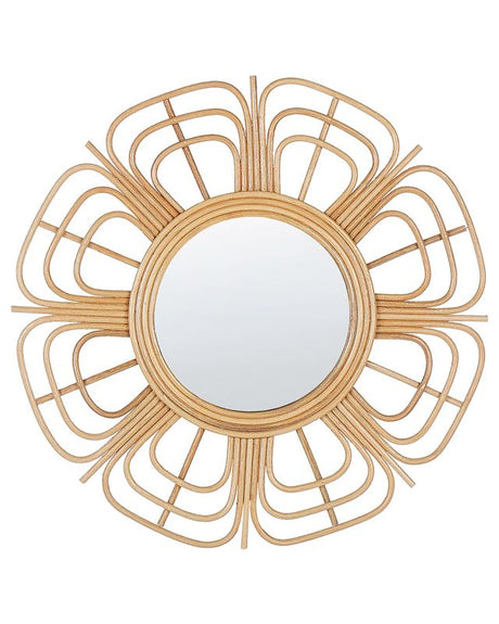 Wall Mirror Natural Rattan 60 cm Boho Flower Sun Shape Round Mounting Hooks Living Room Bedroom Beliani