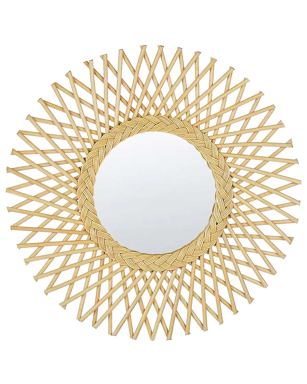 Wall Mirror Natural Rattan 60 cm Boho Sun Shape Round Mounting Hooks Openwork Living Room Bedroom Beliani