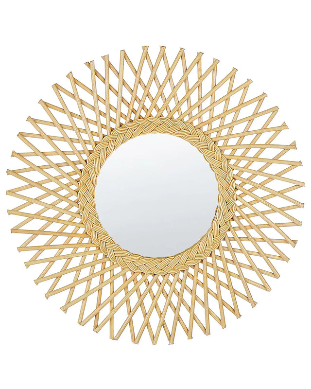 Wall Mirror Natural Rattan 60 cm Boho Sun Shape Round Mounting Hooks Openwork Living Room Bedroom Beliani