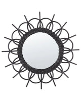 Wall Mirror Black Rattan Frame  60 cm Modern Sunburst Design Hanging Living Room Decoration Beliani