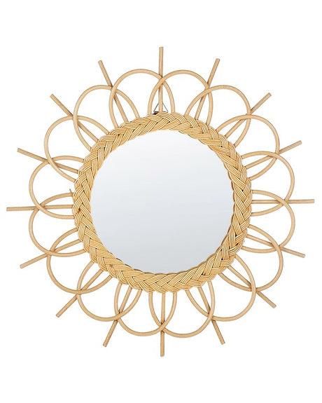 Wall Mirror Natural Rattan Frame ø 60 cm Modern Sunbrust Design Hanging Living Room Decoration Beliani