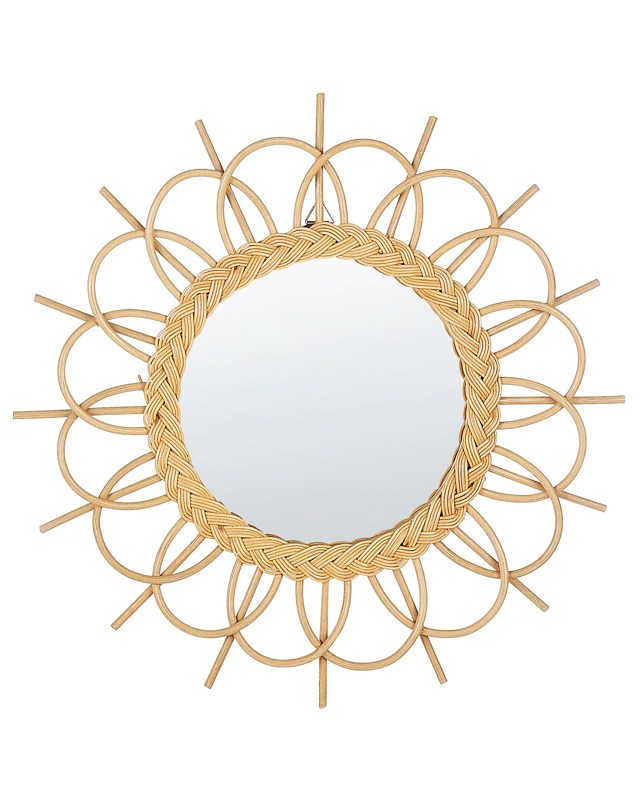 Wall Mirror Natural Rattan Frame ø 60 cm Modern Sunbrust Design Hanging Living Room Decoration Beliani