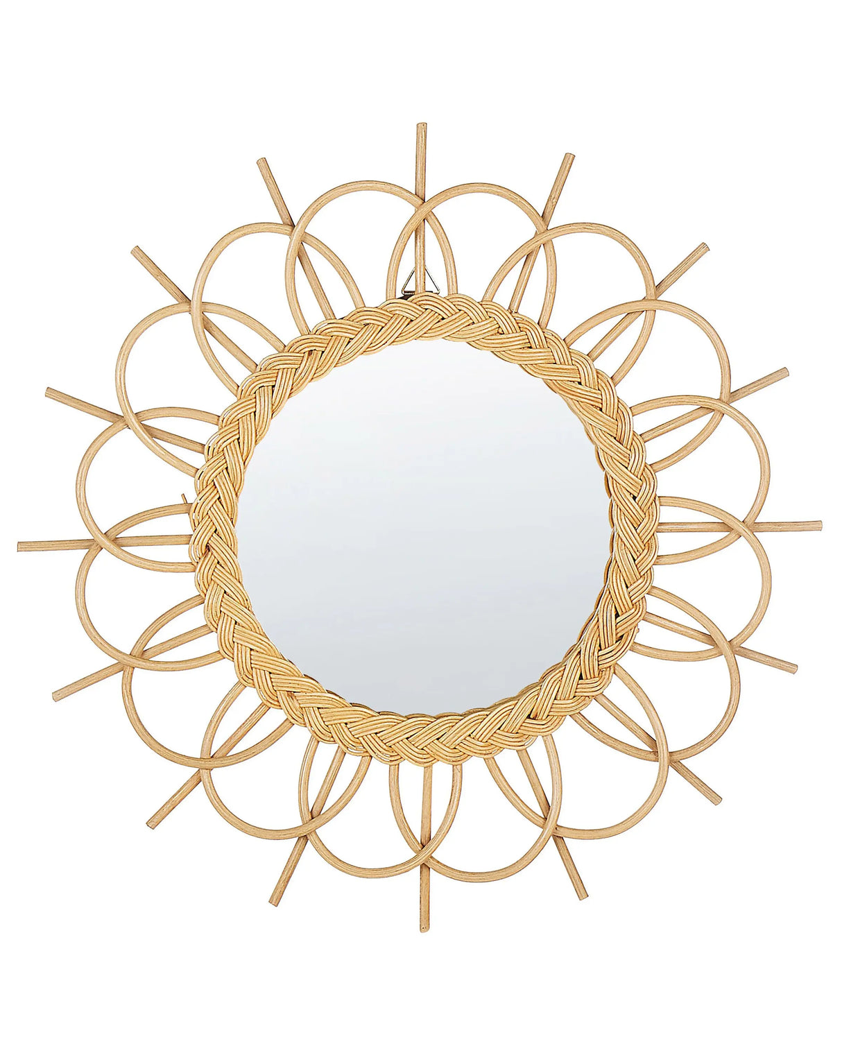Wall Mirror Natural Rattan Frame  60 cm Modern Sunbrust Design Hanging Living Room Decoration Beliani