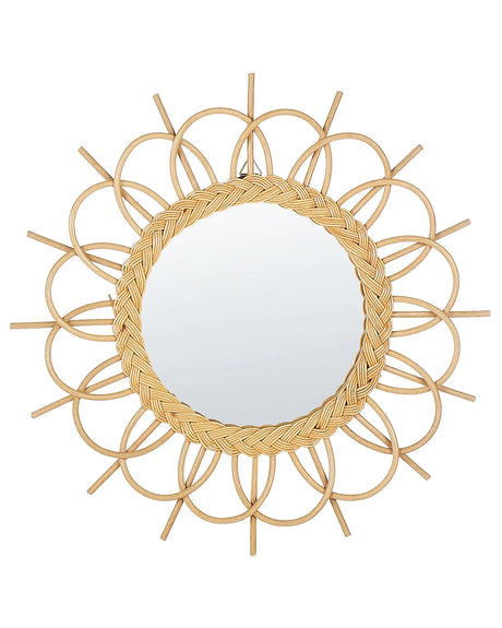 Wall Mirror Natural Rattan Frame  60 cm Modern Sunbrust Design Hanging Living Room Decoration Beliani
