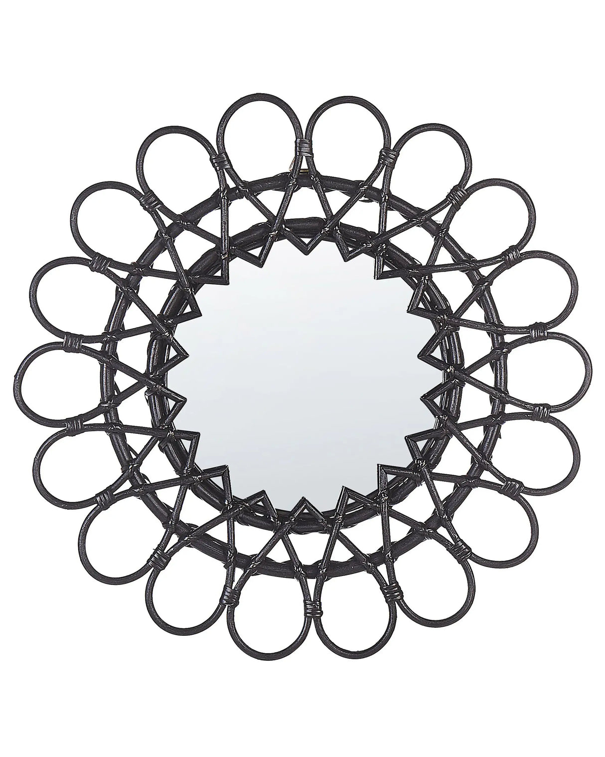 Wall Mirror Black Rattan Frame  60 cm Modern Sunburst Design Hanging Living Room Decoration Beliani