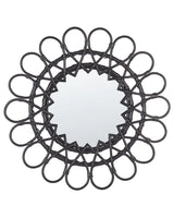 Wall Mirror Black Rattan Frame  60 cm Modern Sunburst Design Hanging Living Room Decoration Beliani