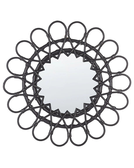 Wall Mirror Black Rattan Frame  60 cm Modern Sunburst Design Hanging Living Room Decoration Beliani