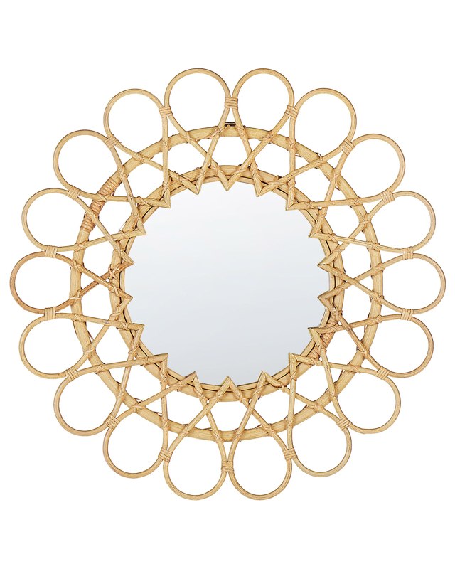 Wall Mirror Natural Rattan Frame ø 60 cm Modern Sunburst Design Hanging Living Room Decoration Beliani