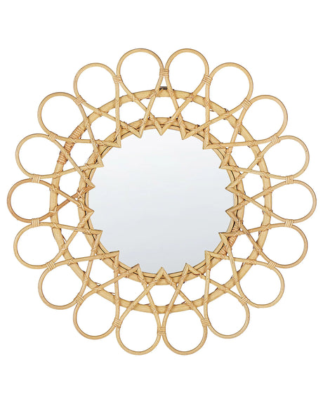 Wall Mirror Natural Rattan Frame  60 cm Modern Sunburst Design Hanging Living Room Decoration Beliani
