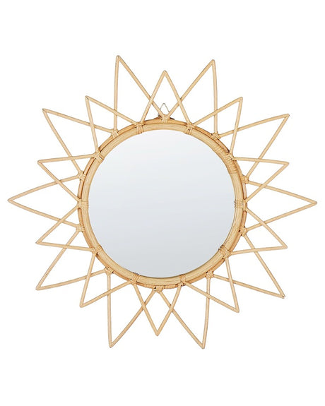 Wall Mirror Natural Rattan Frame ø 61 cm Modern Sunburst Design Hanging Living Room Decoration Beliani