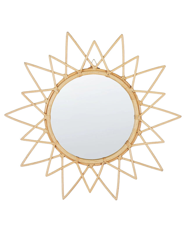 Wall Mirror Natural Rattan Frame  61 cm Modern Sunburst Design Hanging Living Room Decoration Beliani