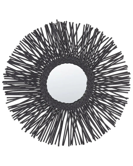 Wall Mirror Black Rattan Frame  60 cm Modern Sunburst Braid Design Hanging Living Room Decoration Beliani