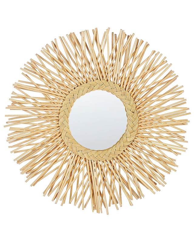 Wall Mirror Natural Rattan Frame ø 60 cm Modern Sunburst Braid Design Hanging Living Room Decoration Beliani