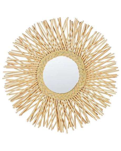 Wall Mirror Natural Rattan Frame  60 cm Modern Sunburst Braid Design Hanging Living Room Decoration Beliani