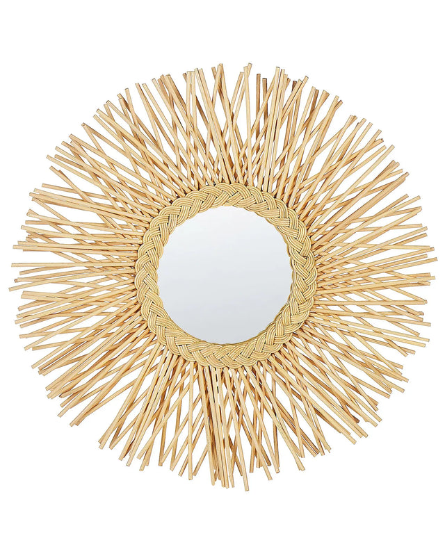 Wall Mirror Natural Rattan Frame  60 cm Modern Sunburst Braid Design Hanging Living Room Decoration Beliani