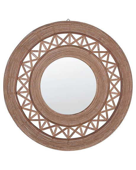 Wall Mirror Light Brown Bamboo Wood Round 62 cm Handmade Frame Decorative Geometric Pattern Boho Rustic Beliani