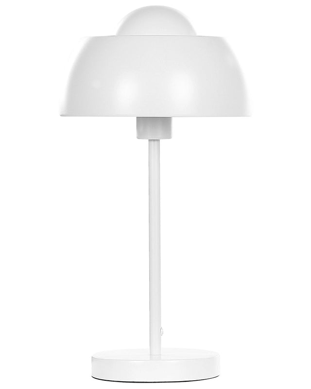 Table Lamp Bedside White Metal Round Base Dome Shade Glam Reading Light Beliani