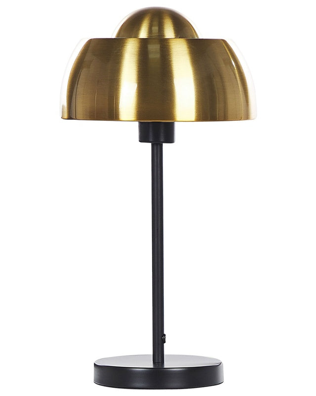 Table Lamp Bedside Gold with Black Metal Round Base Dome Shade Glam Reading Light Beliani