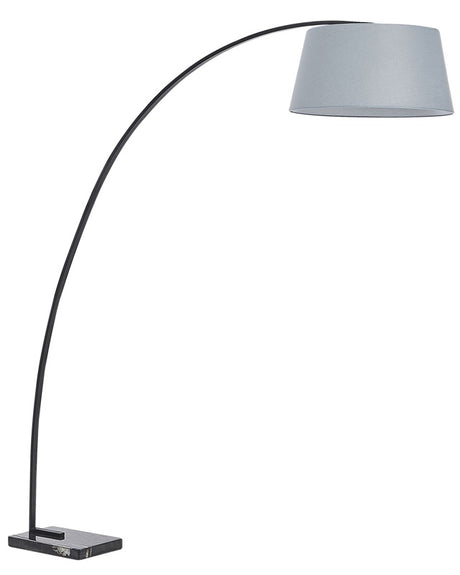 Floor Lamp Grey Metal 188 cm Curved Frame Polycotton Drum Shade Marble Base Modern Design Beliani