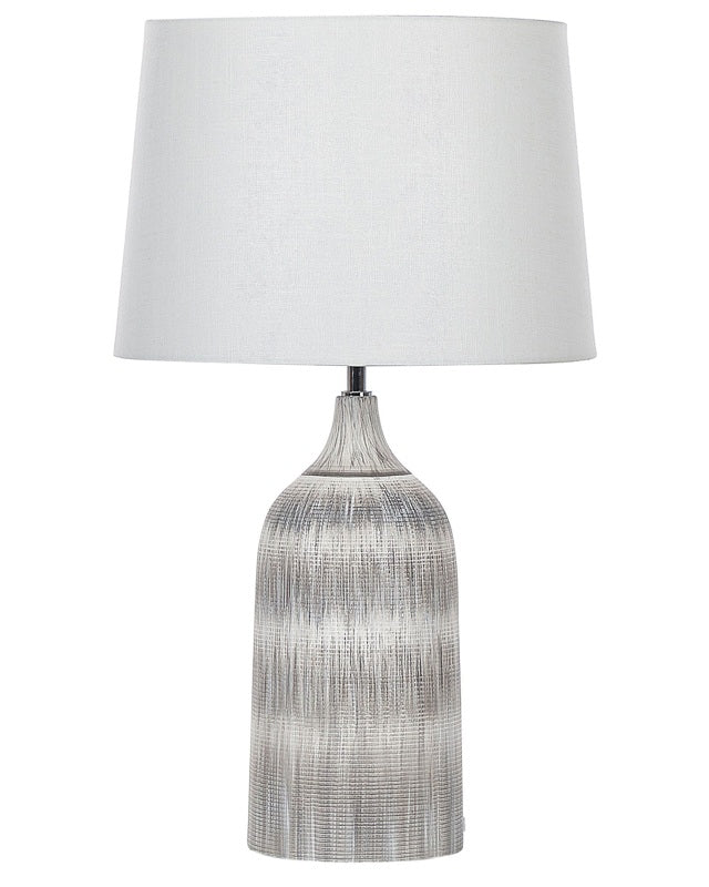 Table Lamp Grey Ceramic Base 66 cm White Fabric Shade Classic Bedside Table Light Beliani