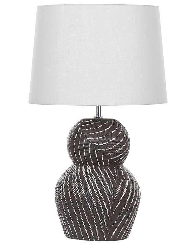 Table Lamp Black Ceramic Base 63 cm White Fabric Shade Classic Bedside Table Light Beliani