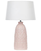 Table Lamp Pink Ceramic Adorned Base White Fabric Shade Boho Rustic Design Home Lightning Beliani