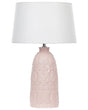 Table Lamp Pink Ceramic Adorned Base White Fabric Shade Boho Rustic Design Home Lightning Beliani