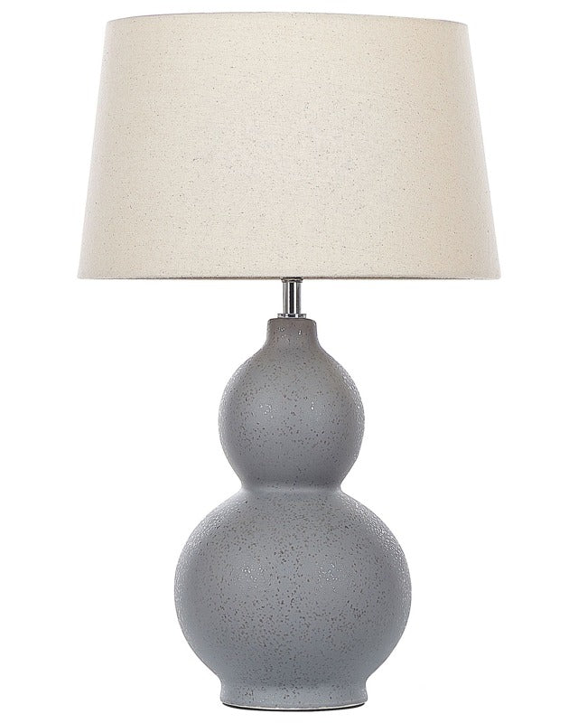 Table Lamp Grey Ceramic Base Unique Shape White FAbric Shade Modern Design Home Light Beliani