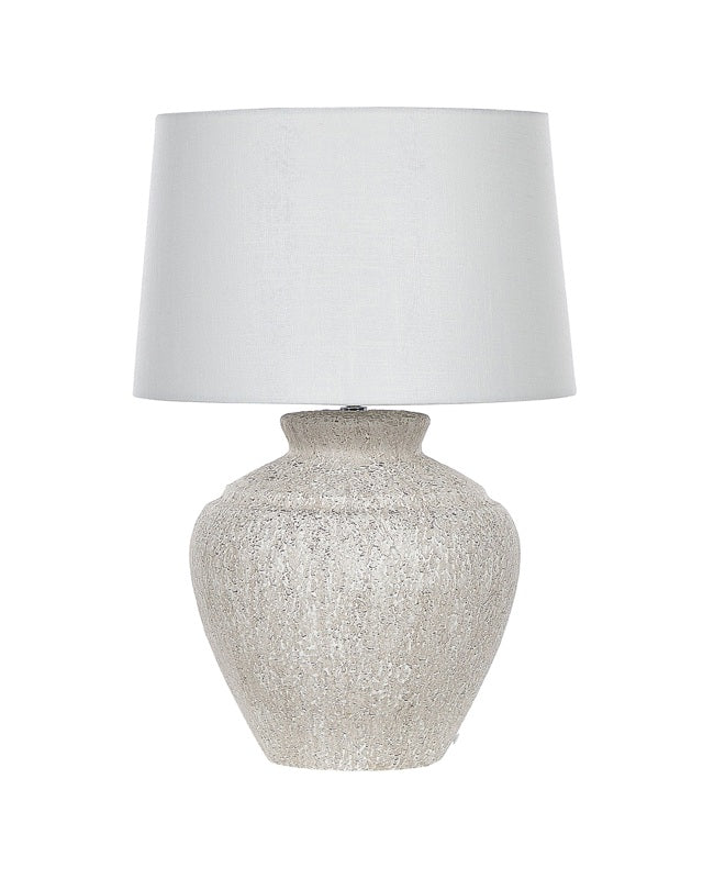 Table Lamp Cream Ceramic Base White Drum Fabric Shade Home Light Traditional Design Beliani