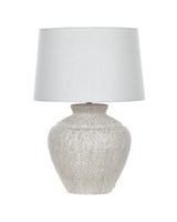 Table Lamp Cream Ceramic Base Light Beige Drum Fabric Shade Home Light Traditional Design Beliani