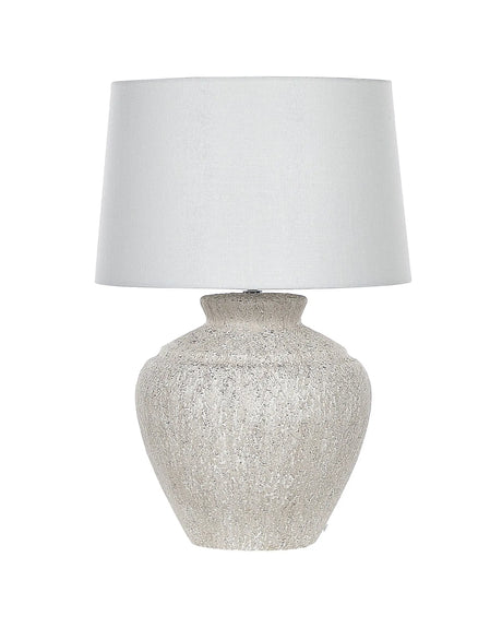 Table Lamp Cream Ceramic Base Light Beige Drum Fabric Shade Home Light Traditional Design Beliani