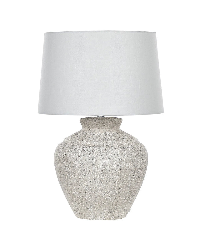 Table Lamp Cream Ceramic Base Light Beige Drum Fabric Shade Home Light Traditional Design Beliani