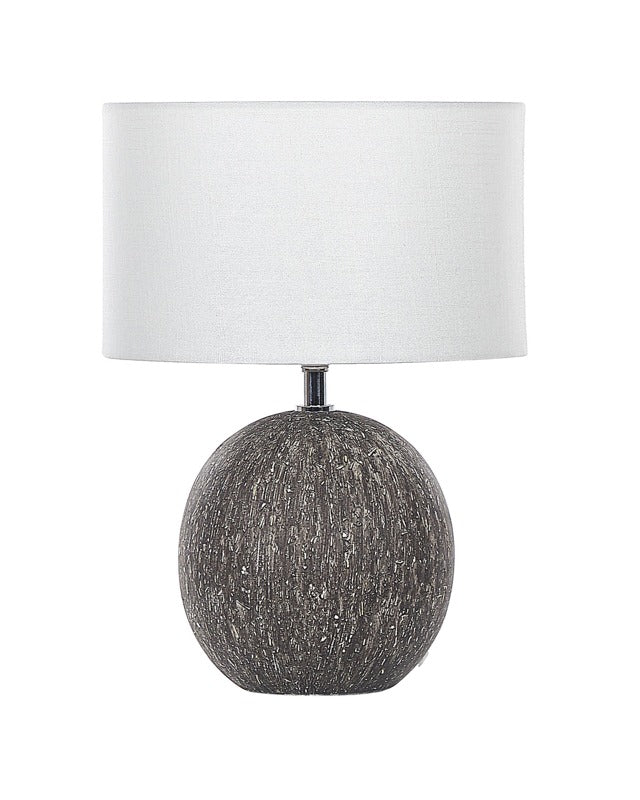 Table Lamp Black Ceramic Base Unique Shape White Fabric Shade Modern Design Home Light Beliani