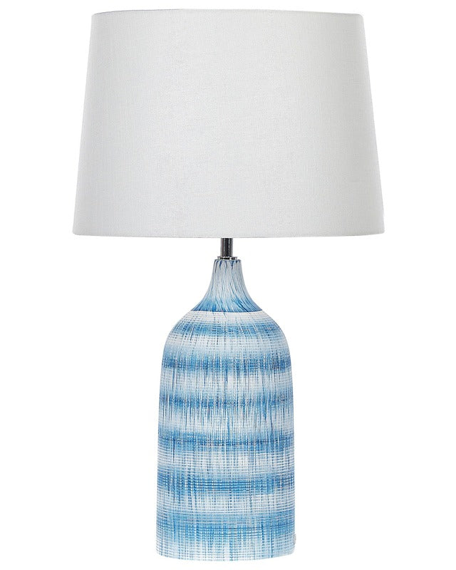 Table Lamp Blue Ceramic Base 66 cm White Fabric Shade Classic Bedside Table Light Beliani