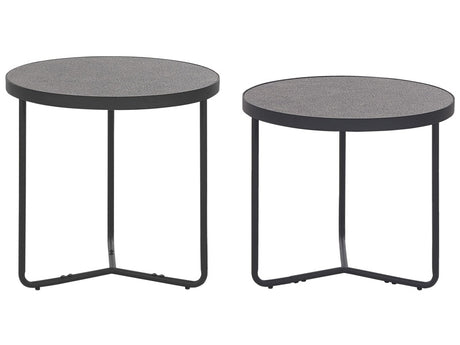 Set of 2 Coffee Tables Concrete Effect with Black Metal Legs Round Small and Medium Living Room Furniture Beliani