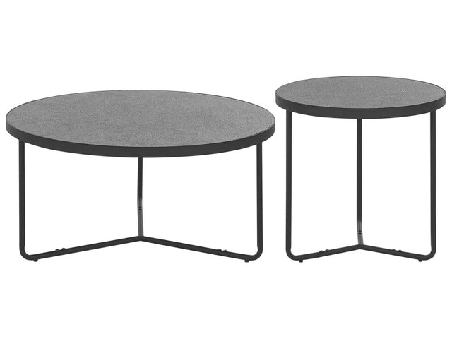 Set of 2 Coffee Tables Concrete Effect with Black Metal Legs Round Medium and Large Living Room Furniture Beliani