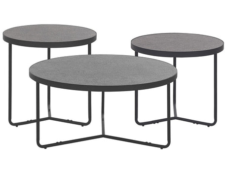 Set of 3 Coffee Tables Concrete Effect with Black Metal Legs Round Various Sizes Living Room Furniture Beliani