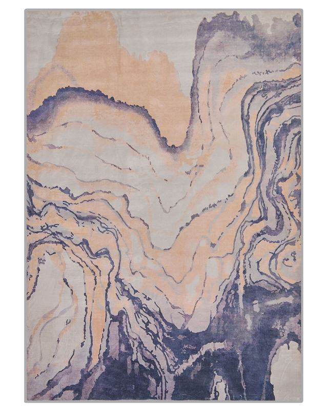 Area Rug Carpet Beige and Blue Polyester Fabric Abstract Pattern Rubber Coated Bottom 160 x 230 cm Beliani