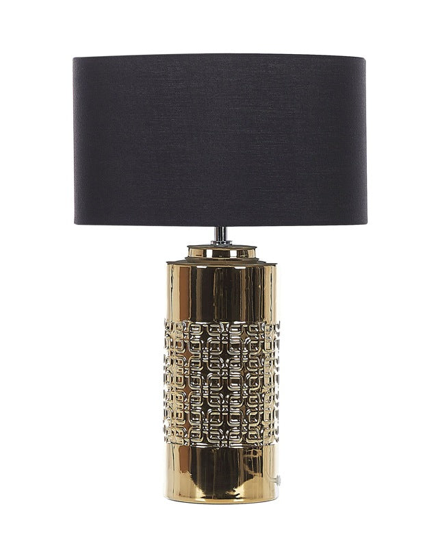 Table Lamp Gold Ceramic 48 cm Glam Night Light Shade Geometric Pattern Glossy Bedroom Living Room Beliani