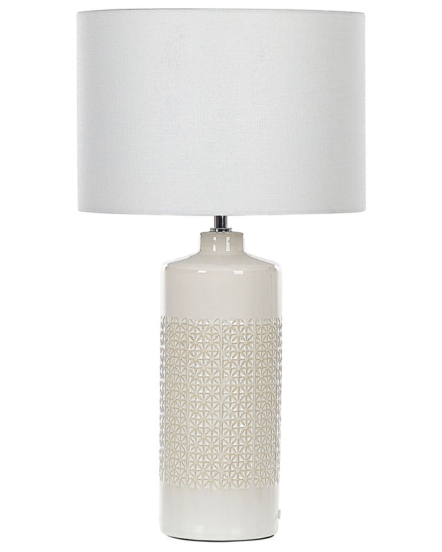 Table Lamp Off-White Ceramic 59 cm Scandinavian Night Light Shade Texture Glossy Bedroom Living Room Beliani