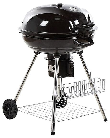 Kettle Charcoal BBQ Grill Black Steel with Lid Wheeled Cooking Grate Shelf Thermometer Beliani