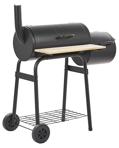 Charcoal BBQ Grill Black Steel with Lid Wheeled Cooking Grate Shelf Offset Smoker Modern Design Beliani